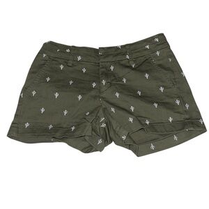 Blue Rain Olive Green Cactus White Print Women Shorts Size XS